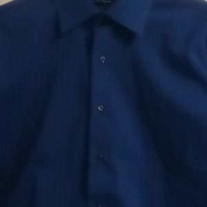 L Blue 16 1/2 32/33 Geoffrey Beene fitted long sleeve dress wrinkle free streech